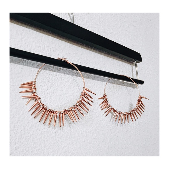 Missez Honey Eyez Jewelry - Rose gold sparkle & spike charmed hoop earrings